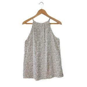 Banana Republic Silk Cream Brown Printed Halter Tank Top size L Office Playful